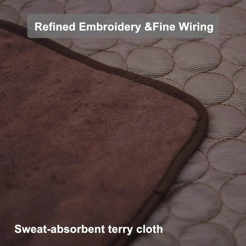 Cooling dog mat with sweat-absorbent terry cloth and refined embroidery detail