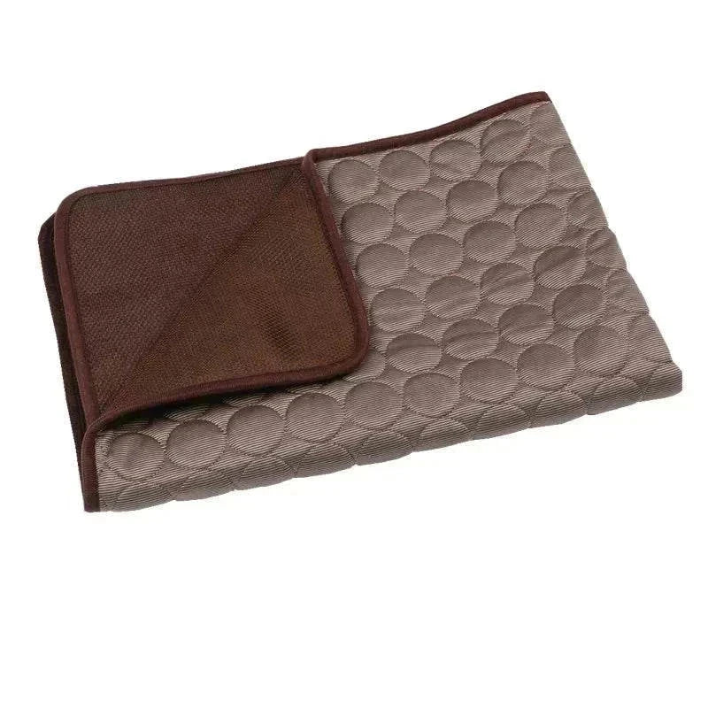 Brown cooling dog mat made of CoolCore and mesh cloth for pets
