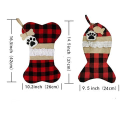 Plaid Christmas Stocking For Pet Buffalo Plaid Black And Red Checker Dog Bone Fish Shape For Puppy Kitty Cat With Bow