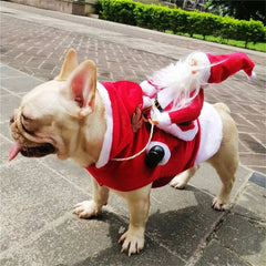 Funny Christmas Pet Cosplay Clothes for Small Medium Dogs Cats Warm Dog Cloak with Santa Claus Pet Costume Happy New Year Gift