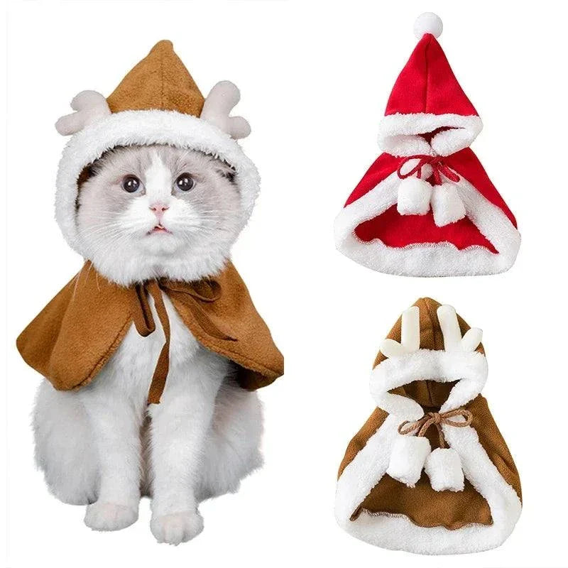 Funny cat Christmas costume Santa cape and hat pet dress up accessories
