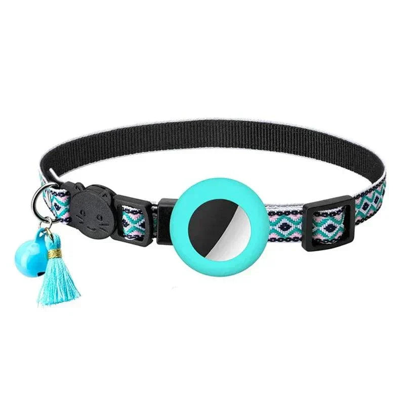 adjustable nylon dog collar with bell and airtag holder for pets