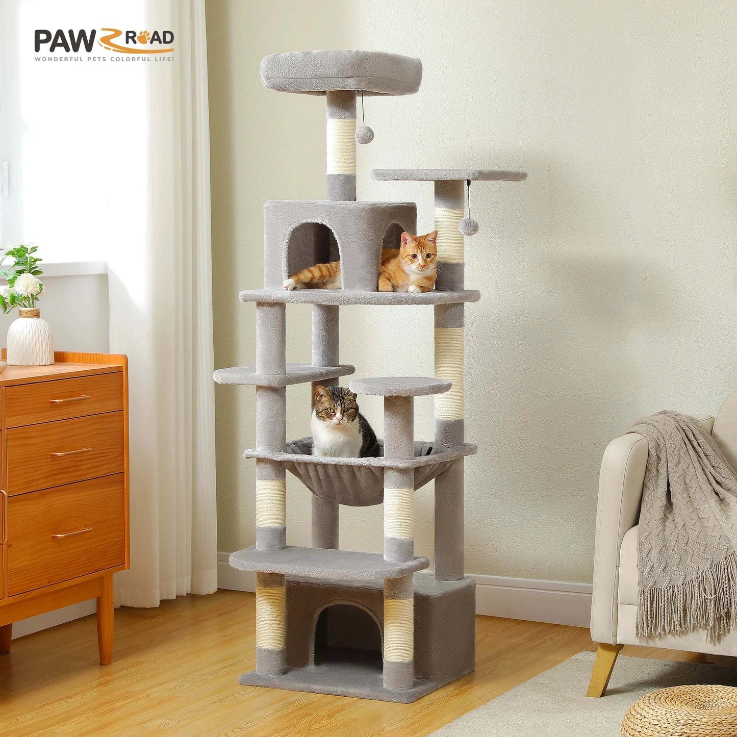 Large Cat Tree and Tower for Indoor Cats Spacious Hammock Padded Perches and Condos Cat Toys