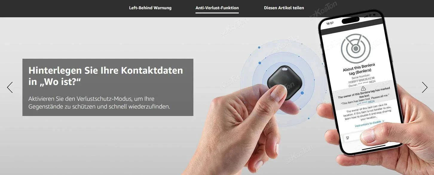 Mini GPS tracker held between fingers with smartphone showing locator app in hand