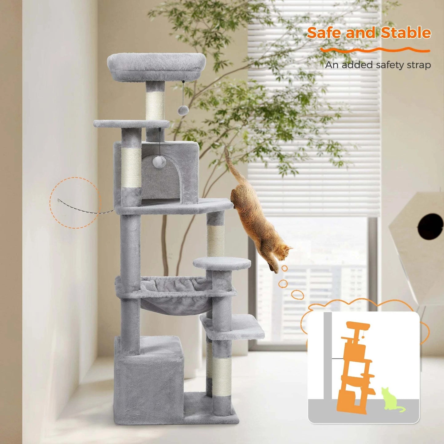 Large Cat Tree and Tower for Indoor Cats Spacious Hammock Padded Perches and Condos Cat Toys
