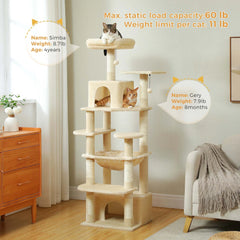 Large Cat Tree and Tower for Indoor Cats Spacious Hammock Padded Perches and Condos Cat Toys