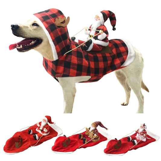 Funny Christmas Pet Cosplay Clothes for Small Medium Dogs Cats Warm Dog Cloak with Santa Claus Pet Costume Happy New Year Gift
