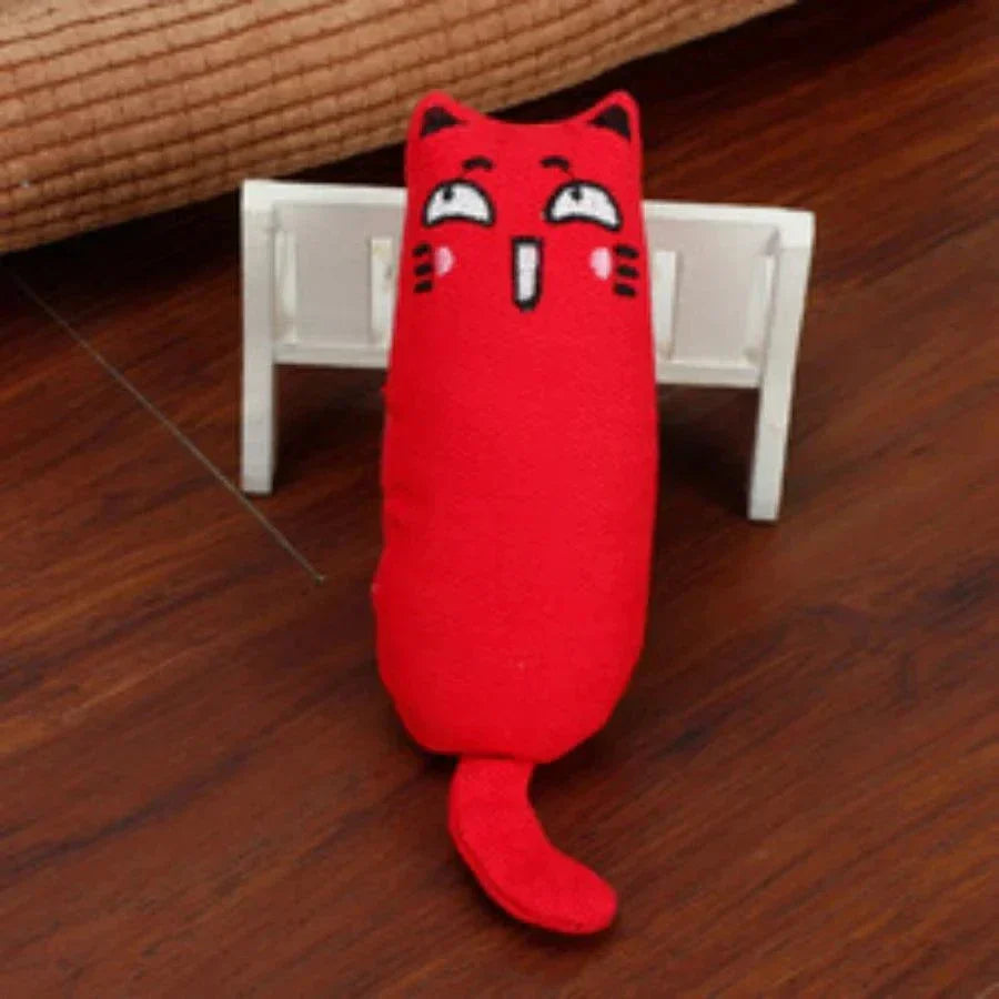 Red plush rustle sound catnip toy shaped like a cat for kitten teeth grinding and pet play