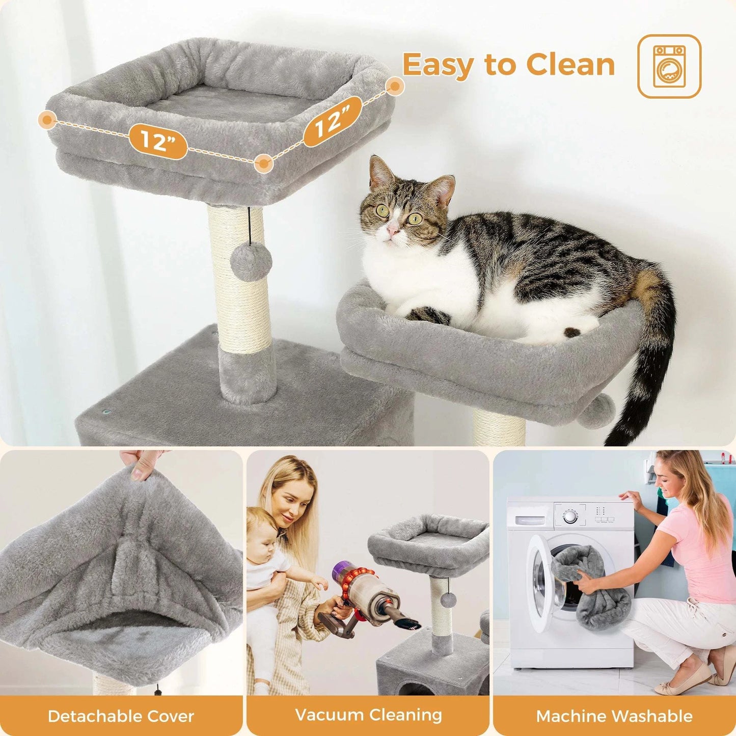 Large Cat Tree and Tower for Indoor Cats Spacious Hammock Padded Perches and Condos Cat Toys