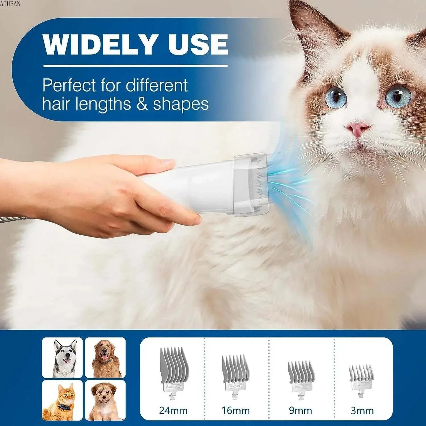 2.3L Dog Grooming Vacuum Kit with Large Pet Hair Dust Cup Electric Dog Brush Theraotic Function