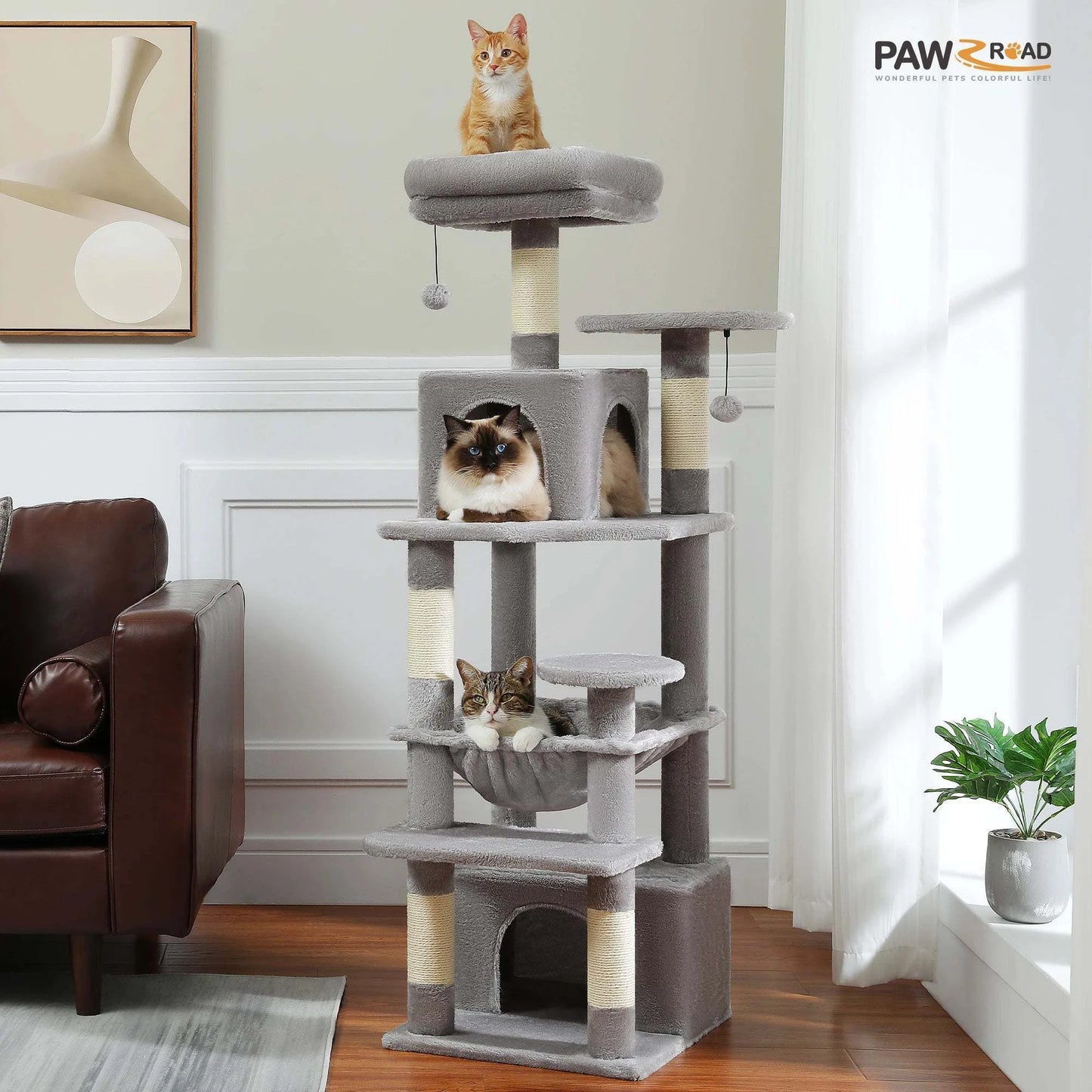 Large Cat Tree and Tower for Indoor Cats Spacious Hammock Padded Perches and Condos Cat Toys