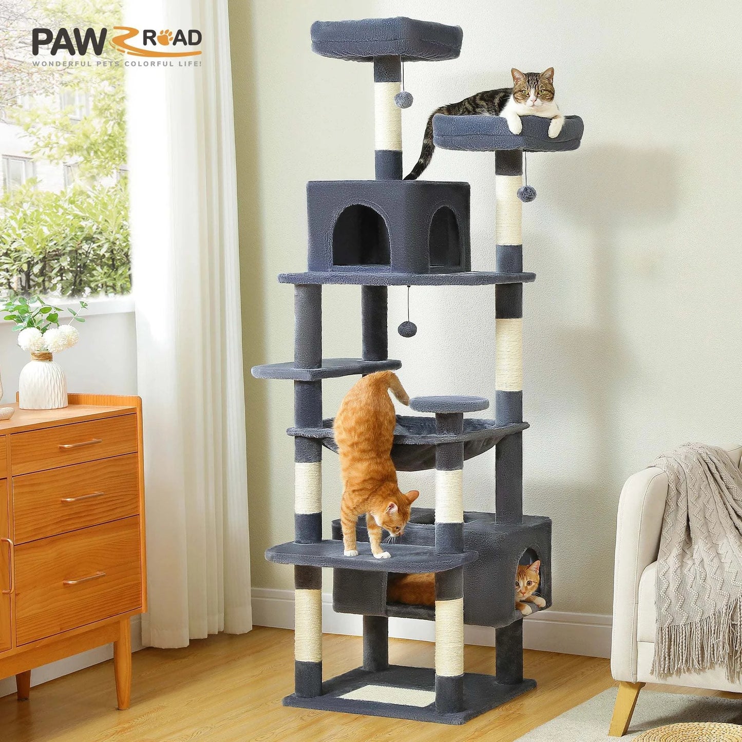 Large Cat Tree and Tower for Indoor Cats Spacious Hammock Padded Perches and Condos Cat Toys