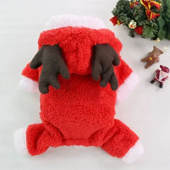 Red winter dog Christmas hoodie with reindeer antlers for small and medium dogs