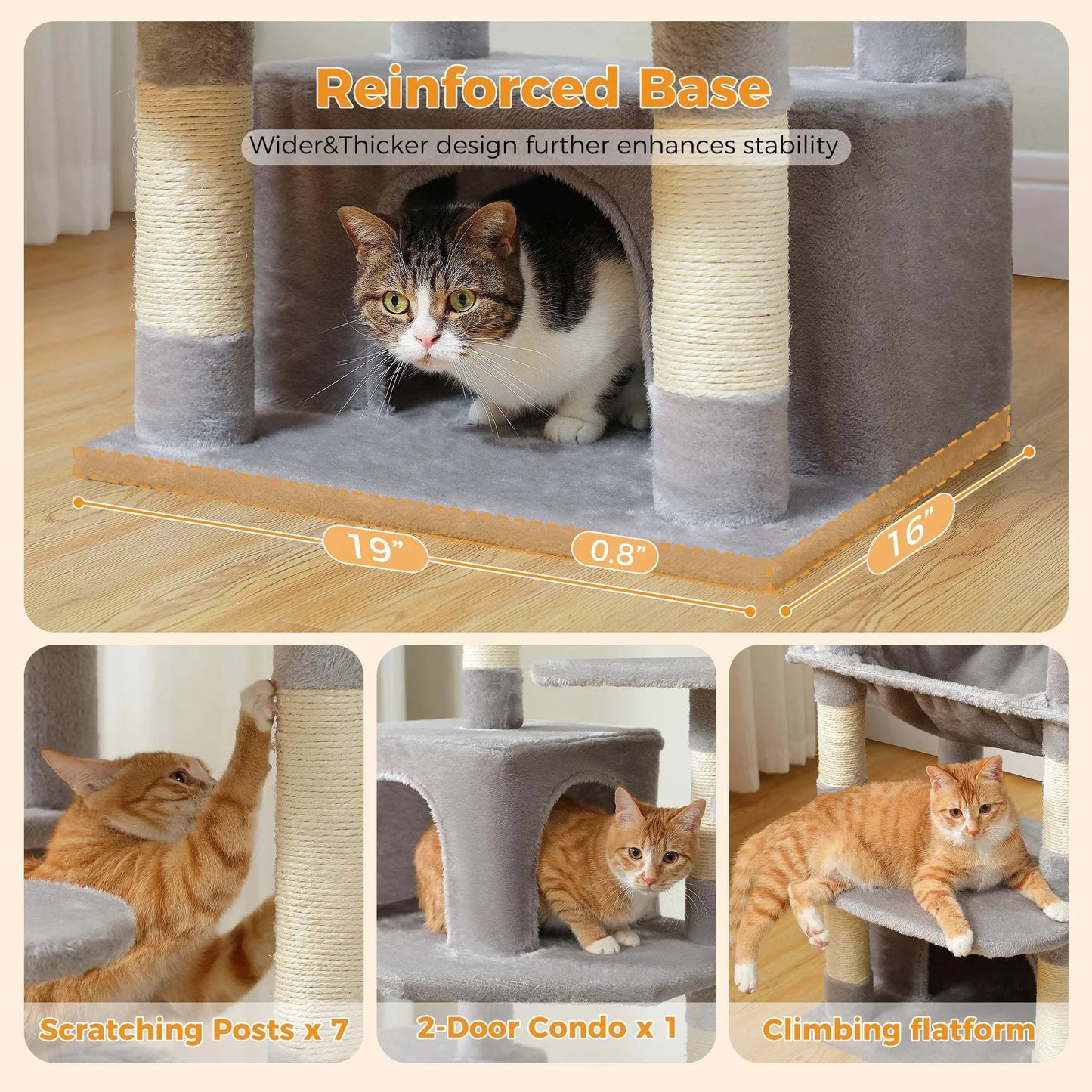 Large Cat Tree and Tower for Indoor Cats Spacious Hammock Padded Perches and Condos Cat Toys