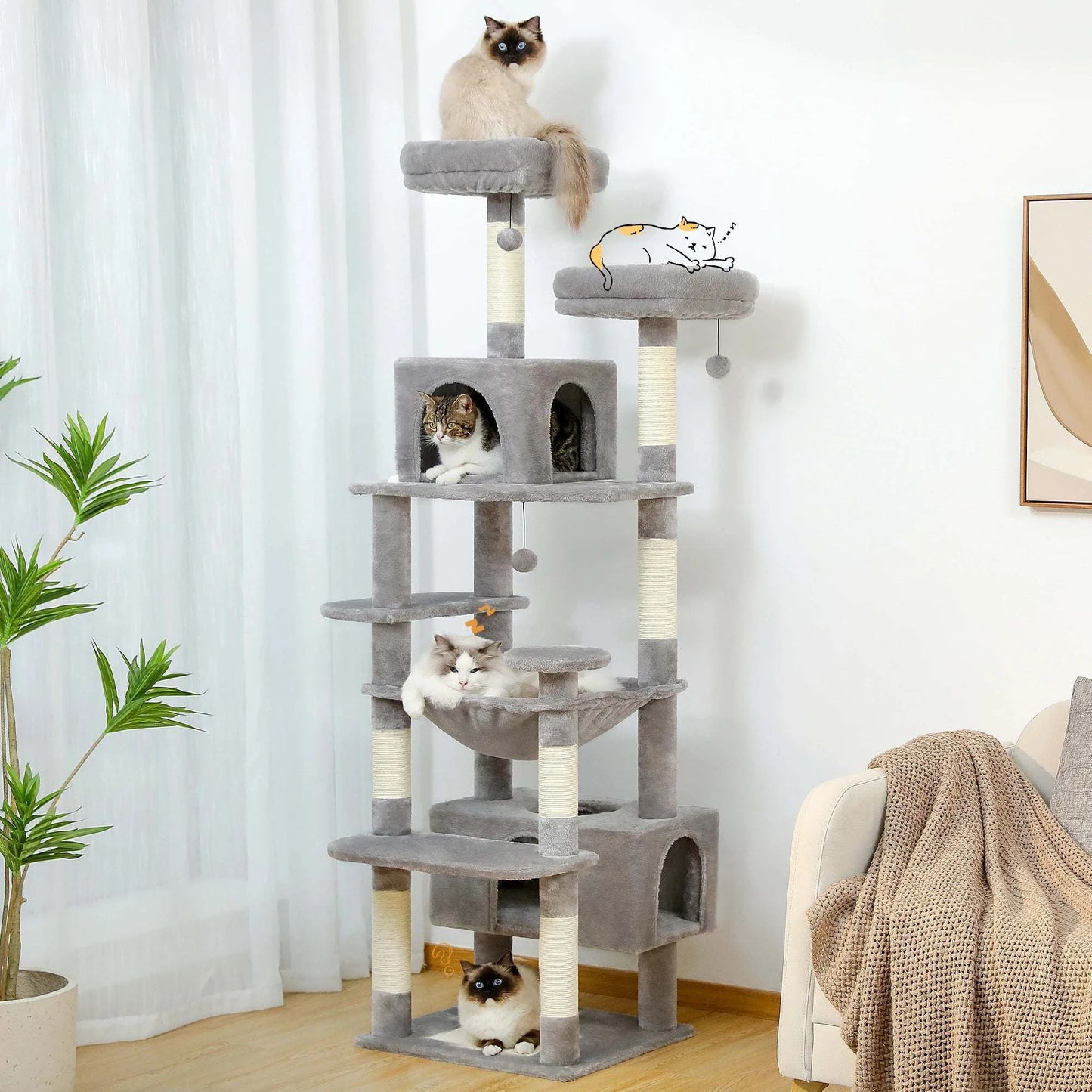 Large Cat Tree and Tower for Indoor Cats Spacious Hammock Padded Perches and Condos Cat Toys