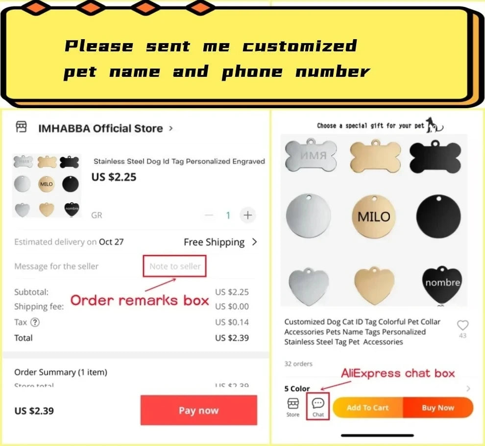 Stainless steel Personalized Engraving Customized Pet Name Puppy Collar Dog Cat Bone Tags