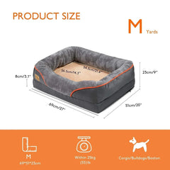 Medium size orthopedic dog bed with cotton-padded bolster and removable cover in gray, waterproof and hand washable