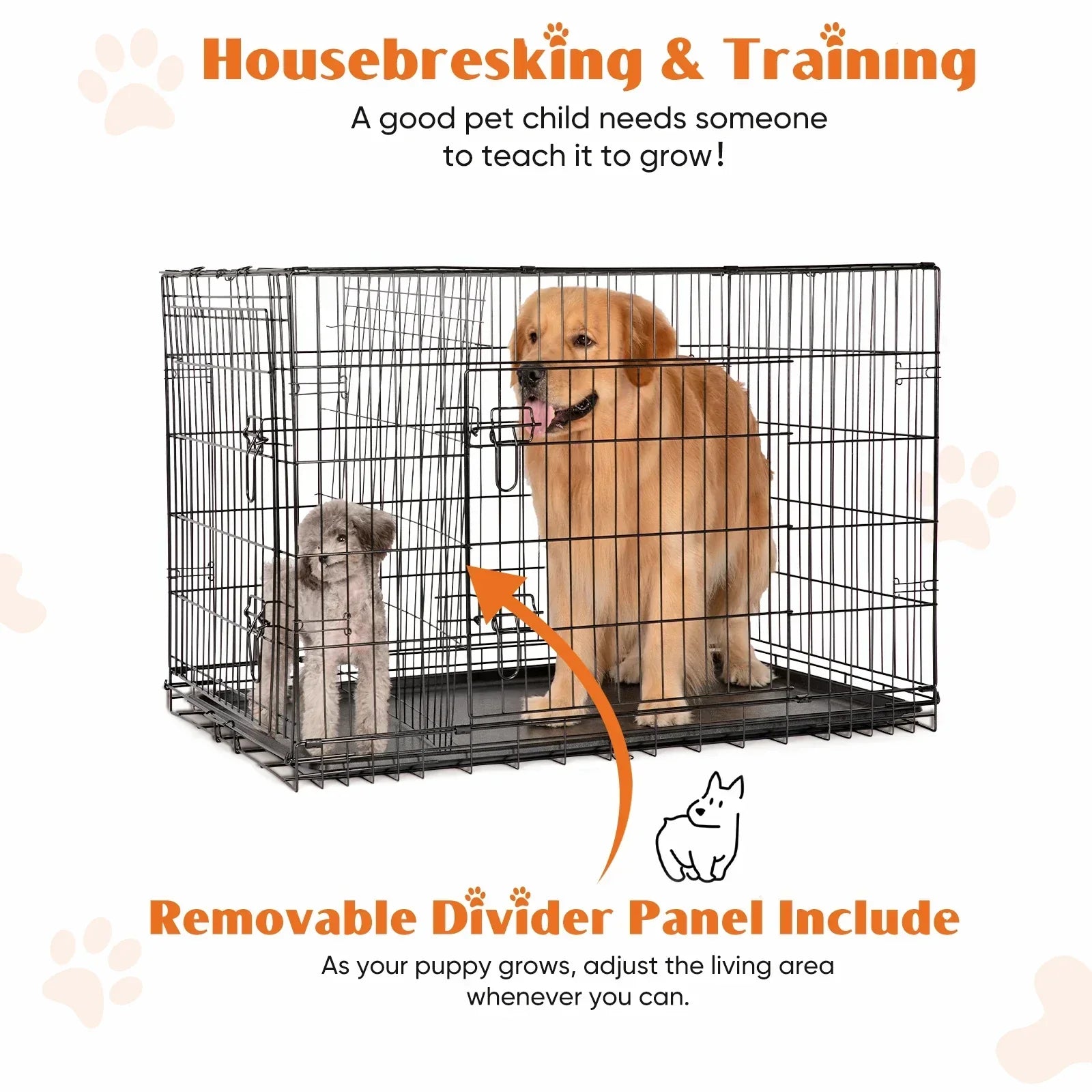 Foldable wire dog crate Double Door with Plastic Leak-Proof Pan tray