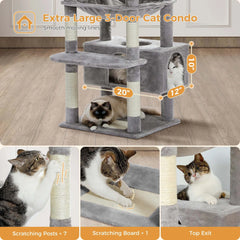Large Cat Tree and Tower for Indoor Cats Spacious Hammock Padded Perches and Condos Cat Toys