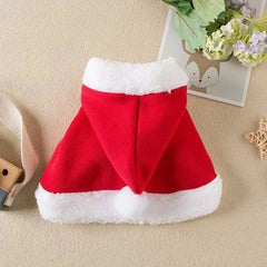 Funny Cat Christmas Costume red Santa cape with white fur trim and pompom hat for pets