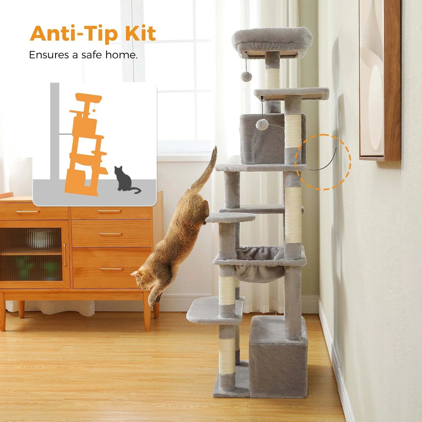 Large Cat Tree and Tower for Indoor Cats Spacious Hammock Padded Perches and Condos Cat Toys