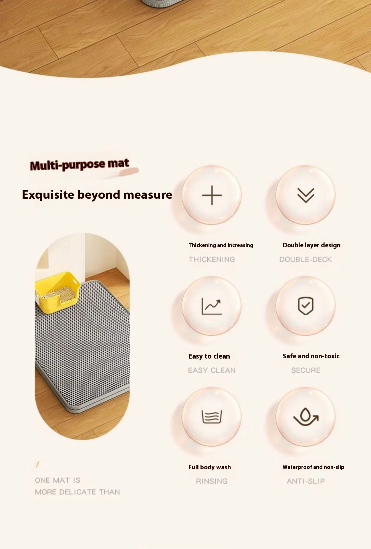 Cat Litter Mat 2-Layer Design Premium Sand Trapping Technology Waterproof Base Non-Slip Pet Floor