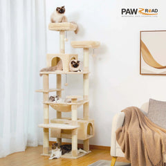 Large Cat Tree and Tower for Indoor Cats Spacious Hammock Padded Perches and Condos Cat Toys