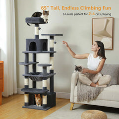 Large Cat Tree and Tower for Indoor Cats Spacious Hammock Padded Perches and Condos Cat Toys