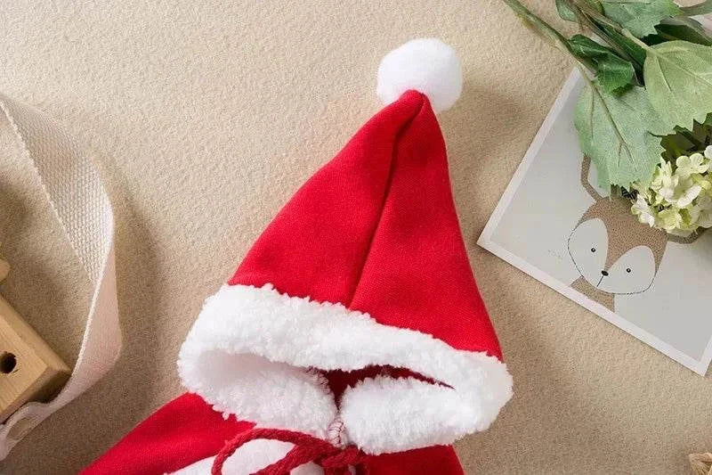 Funny cat Christmas costume red Santa hat with white trim and pom-pom for pets