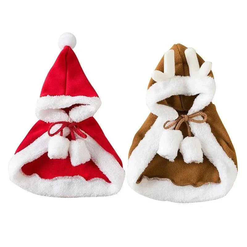 Funny cat Christmas costume Santa cape and reindeer hood pet dress up accessories