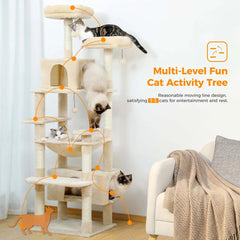 Large Cat Tree and Tower for Indoor Cats Spacious Hammock Padded Perches and Condos Cat Toys