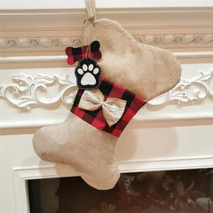 Plaid Christmas Stocking For Pet Buffalo Plaid Black And Red Checker Dog Bone Fish Shape For Puppy Kitty Cat With Bow