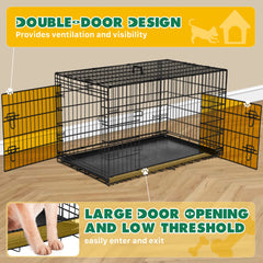 Foldable wire dog crate Double Door with Plastic Leak-Proof Pan tray