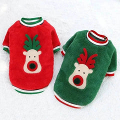 Christmas dog clothes with reindeer design, warm winter pet hoodies for small and medium dogs