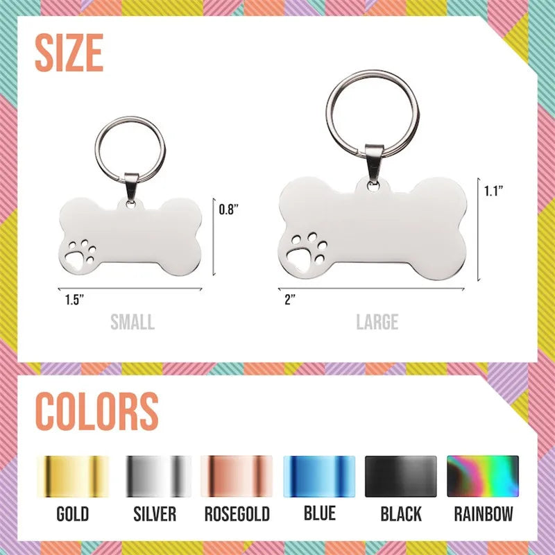 Stainless steel Personalized Engraving Customized Pet Name Puppy Collar Dog Cat Bone Tags