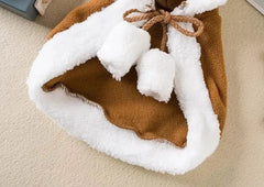 Funny cat Christmas costume warm brown and white pet cape with hood and pom-poms