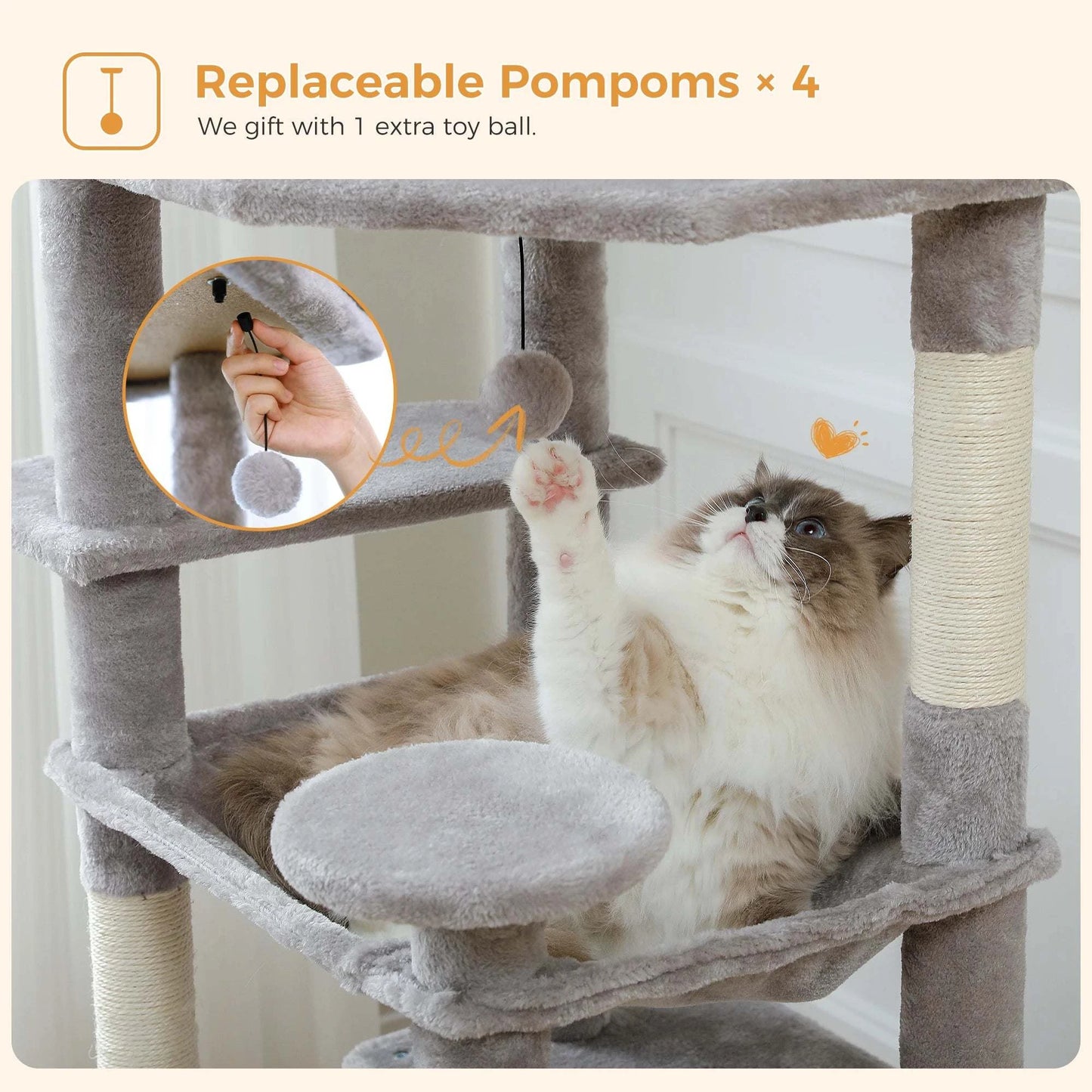 Large Cat Tree and Tower for Indoor Cats Spacious Hammock Padded Perches and Condos Cat Toys