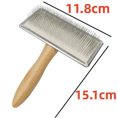 Solid Wood Pet Grooming Brush – Stainless Steel Teeth for Dogs & Cats