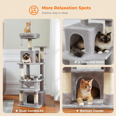 Large Cat Tree and Tower for Indoor Cats Spacious Hammock Padded Perches and Condos Cat Toys
