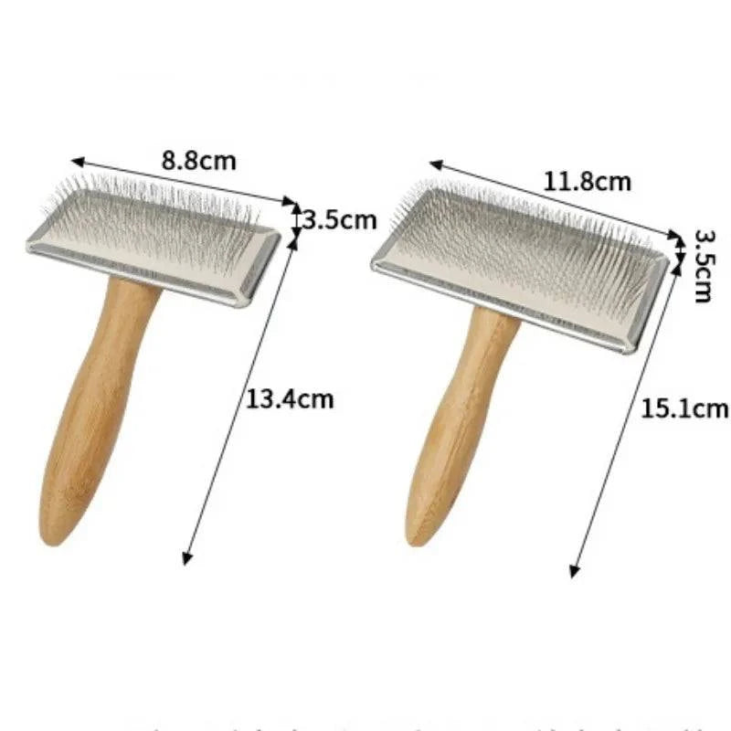 Solid Wood Pet Grooming Brush – Stainless Steel Teeth for Dogs & Cats