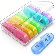 7 days pill box organizer with 21 compartments for daily vitamins and medicine storage