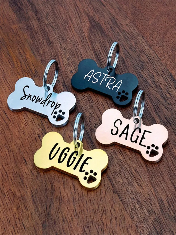 Stainless steel Personalized Engraving Customized Pet Name Puppy Collar Dog Cat Bone Tags