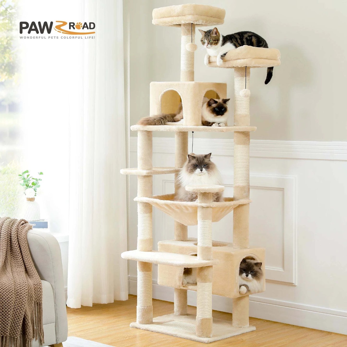 Large Cat Tree and Tower for Indoor Cats Spacious Hammock Padded Perches and Condos Cat Toys