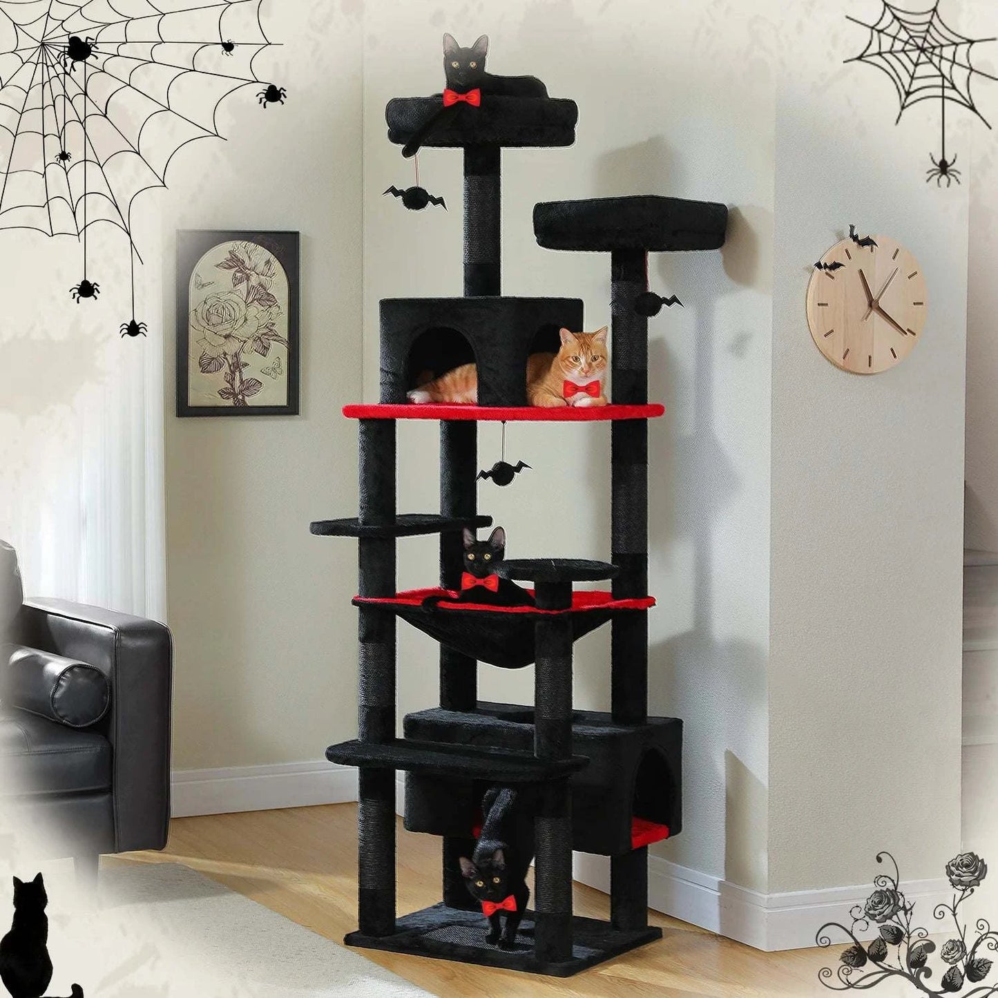 Large Cat Tree and Tower for Indoor Cats Spacious Hammock Padded Perches and Condos Cat Toys