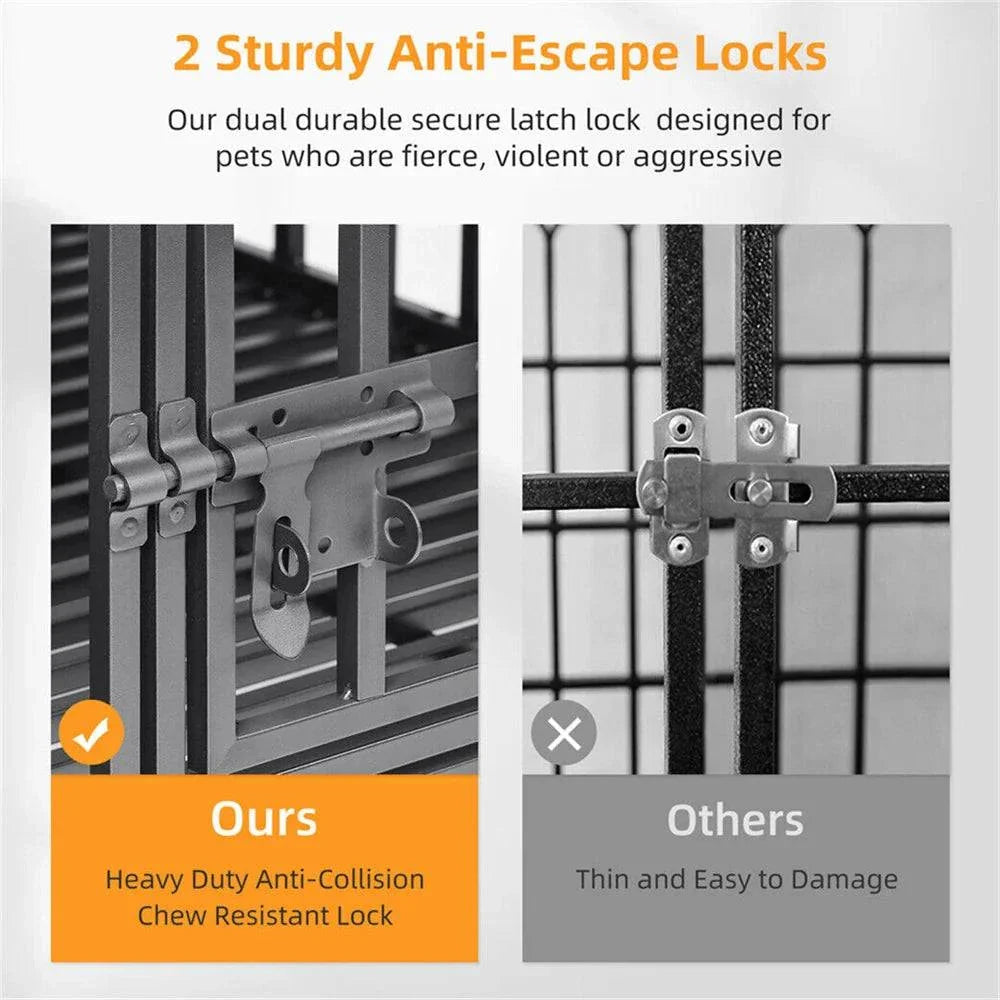 Close-up of heavy-duty anti-collision chew resistant lock on XXL Large Heavy Duty Dog Crate showing secure dual latch for aggressive pets