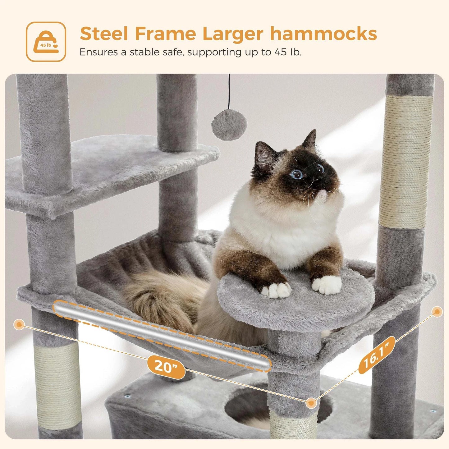 Large Cat Tree and Tower for Indoor Cats Spacious Hammock Padded Perches and Condos Cat Toys