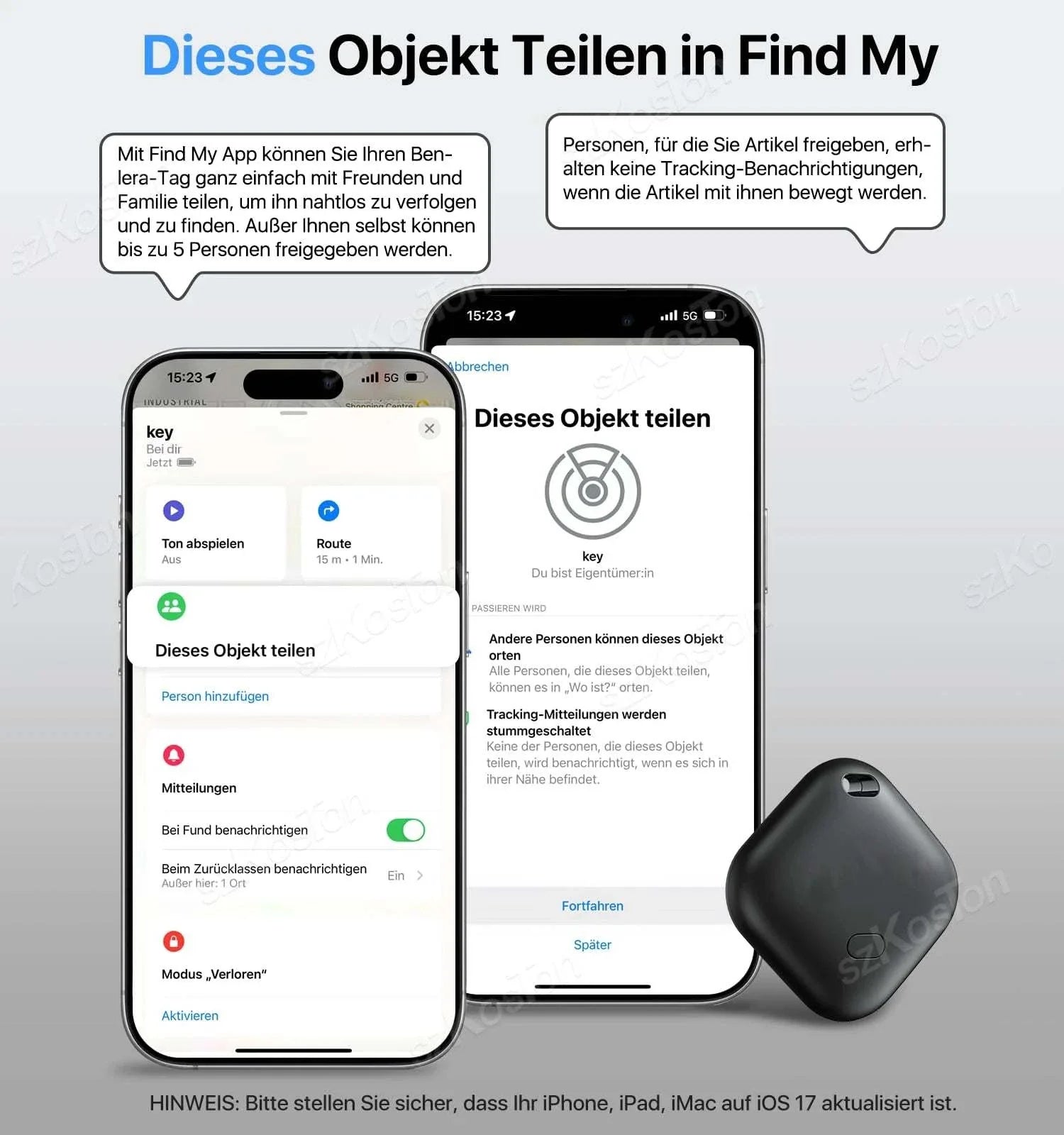 Mini GPS tracker smart iTag device with app interface for tracking pets, children, and cars