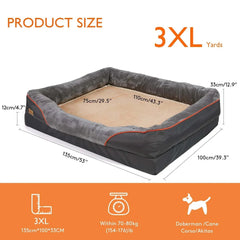 3XL orthopaedic dog bed with soft foam, cotton-padded bolster, waterproof cover, 135x100x33 cm, suitable for 70-80 kg dogs