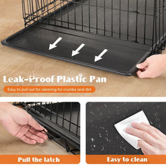 Foldable wire dog crate Double Door with Plastic Leak-Proof Pan tray