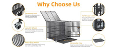 XXL large heavy duty dog crate with lockable wheels, removable tray, anti-escape locks, and strong tear-resistant iron square tube metal kennel.